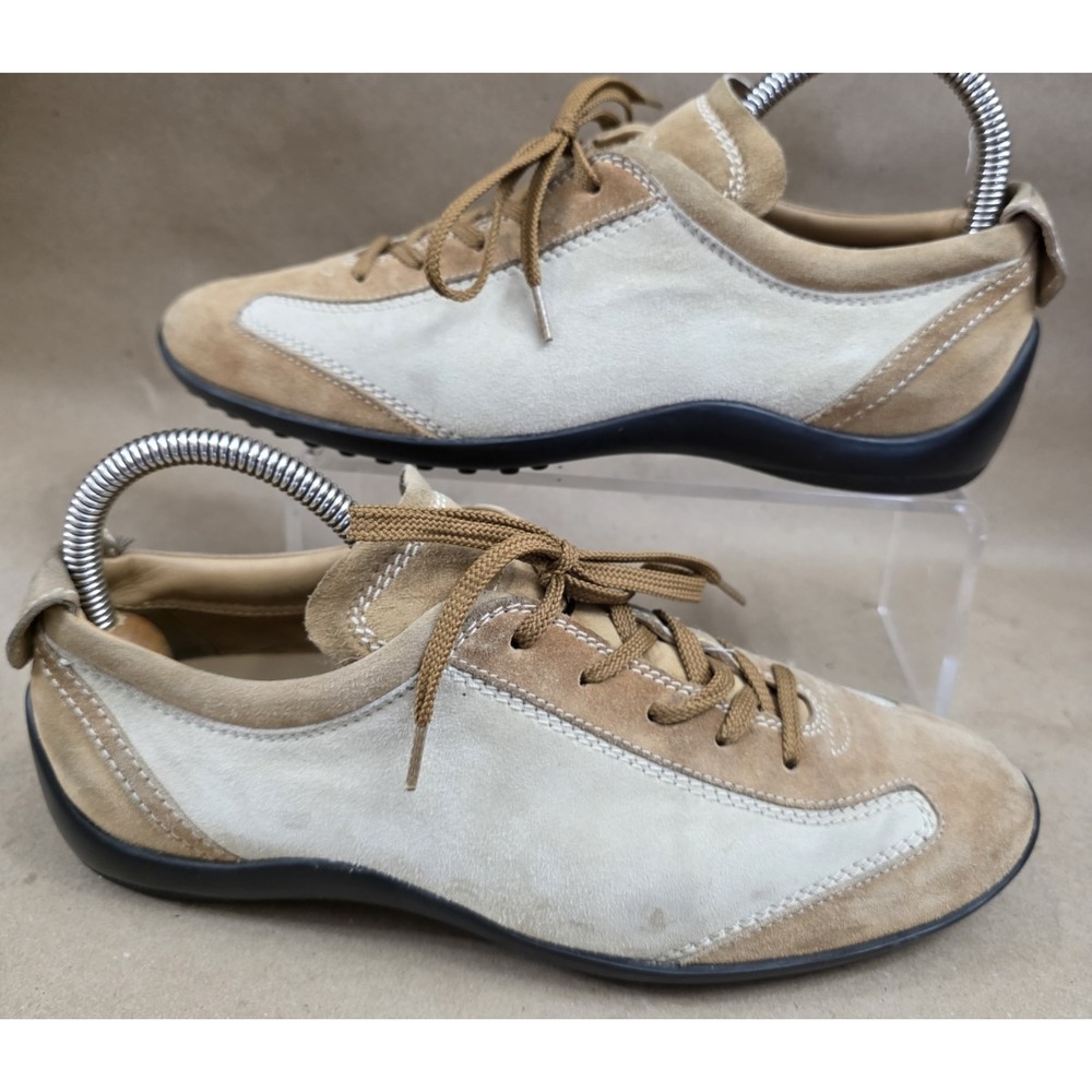 Tod's (Sz 8.5)  Tan On Brown Suede Sneakers Shoes Bicycle toe Women's